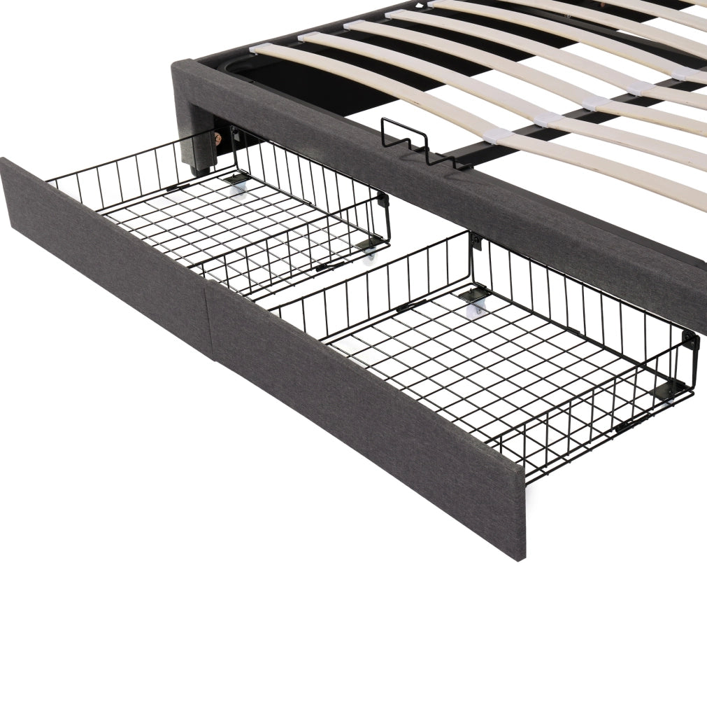 Letto imbottito 180x200 cm con illuminazione LED; rete a doghe; lino; grigio scuro
