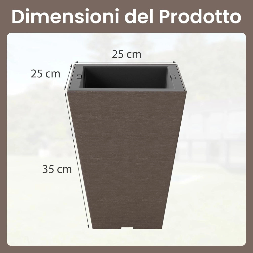 2 Vasi Alti Quadrati, Vasi da Fiori Auto-irriganti con Secchio Interno Rimovibile e Fori di Drenaggio, Contenitori Decorativi per Piante da Interno ed Esterno (25 x 25 x 35 cm)