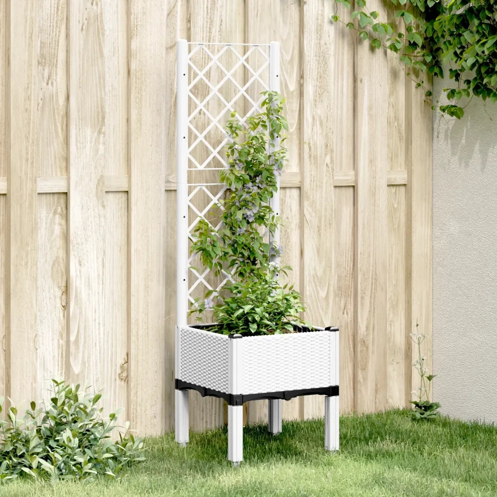 Fioriera | Cassetta per fiori | Vaso da Giardino con Traliccio Bianco 40x40x142 cm in PP
