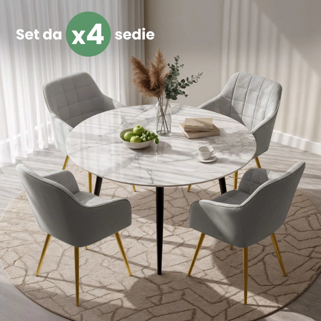 Set di 4 Sedie imbottite con cuciture quadrate LUXANO Grigio gambe oro