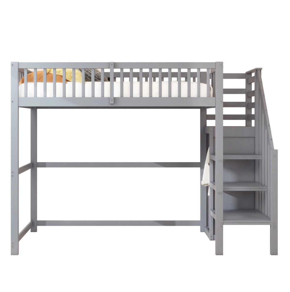 Hochbett 90x200 cm con scala; in legno; grigio