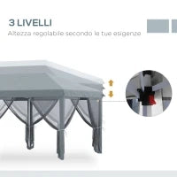 Gazebo da Giardino Pieghevole 6x3 m con 6 Zanzariere e Pulsante, in Acciaio e Poliestere, Grigio