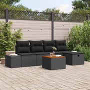 Set Divano da Giardino con cuscino 6 pcs Nero polyrattan