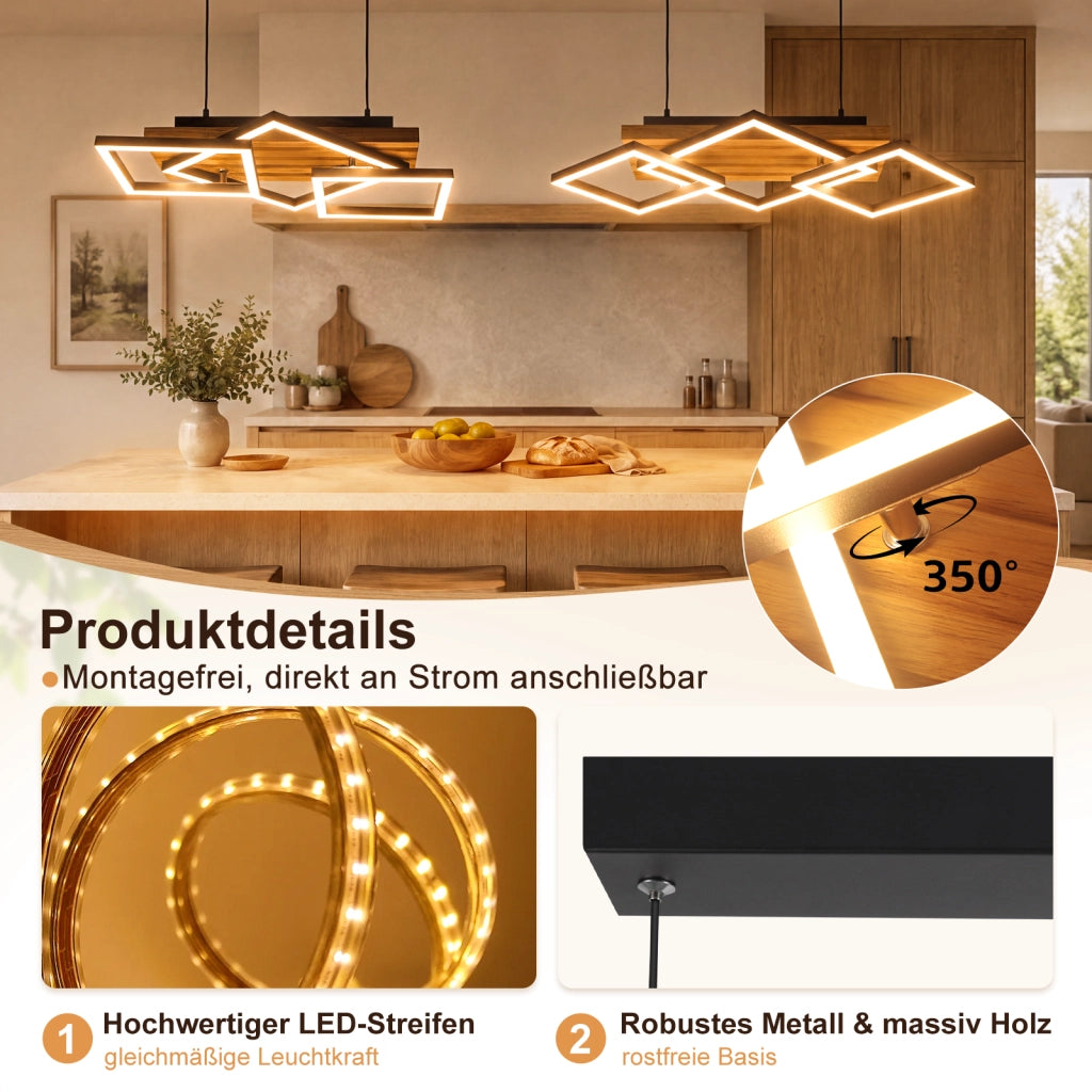 ZMH Lampada a Sospensione LED Legno 31W Moderna Dimmabile Per Tavolo da Pranzo Soggiorno Camera da Letto