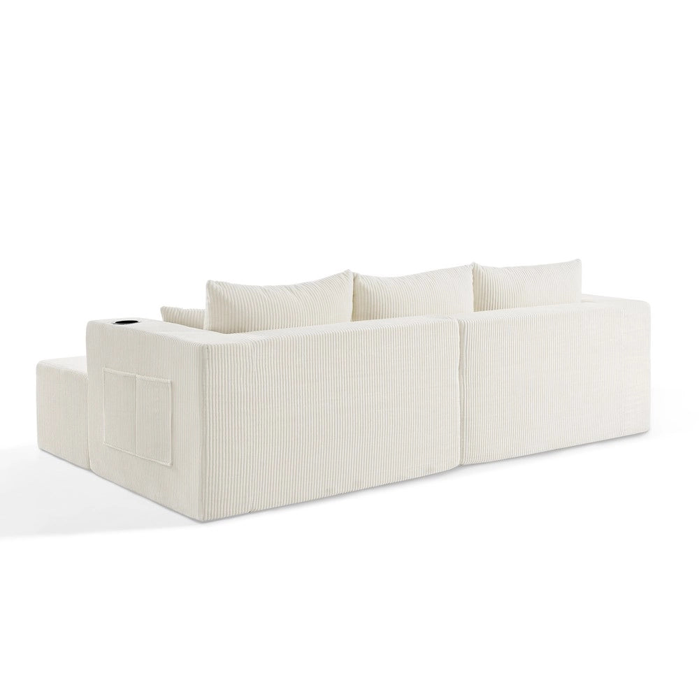 Divano angolare 3 posti ¨C Minimal ¨C Beige in tessuto con cuscini contenitore