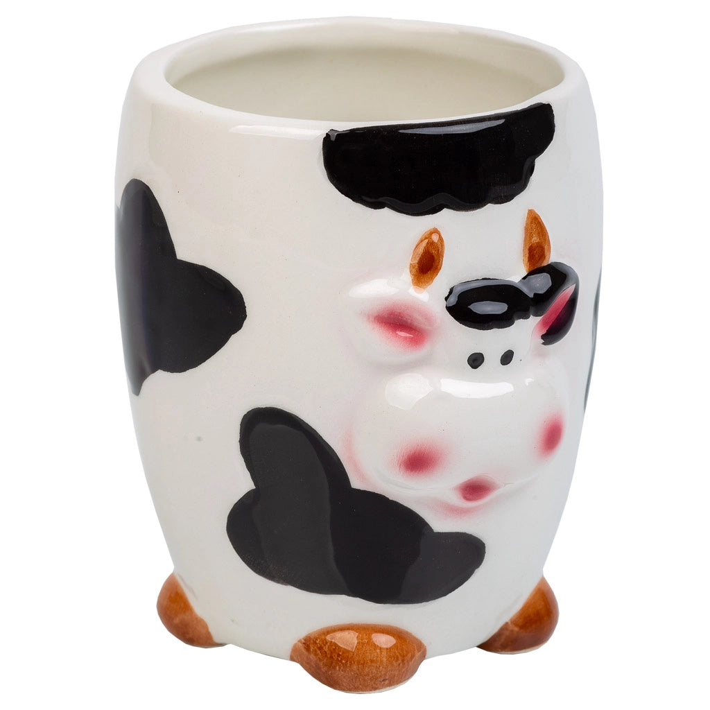 Portapenne mucca in ceramica nera d7,5x10h