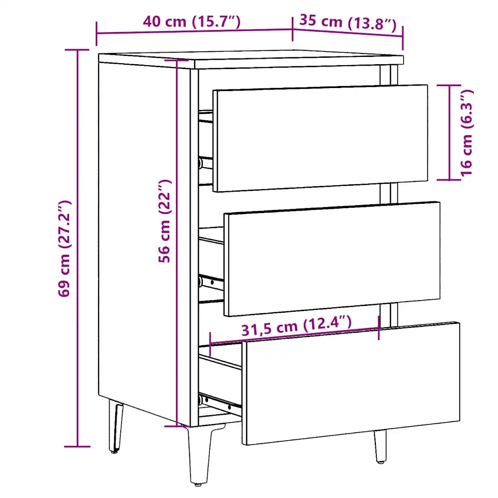 Comodino con Gambe in Metallo Legno Antico 40x35x69 cm