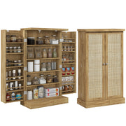 Armadio Cucina con Ante in Rattan e Ripiani Regolabili ¨C Zephmum ¨C 60x30x104cm Naturale
