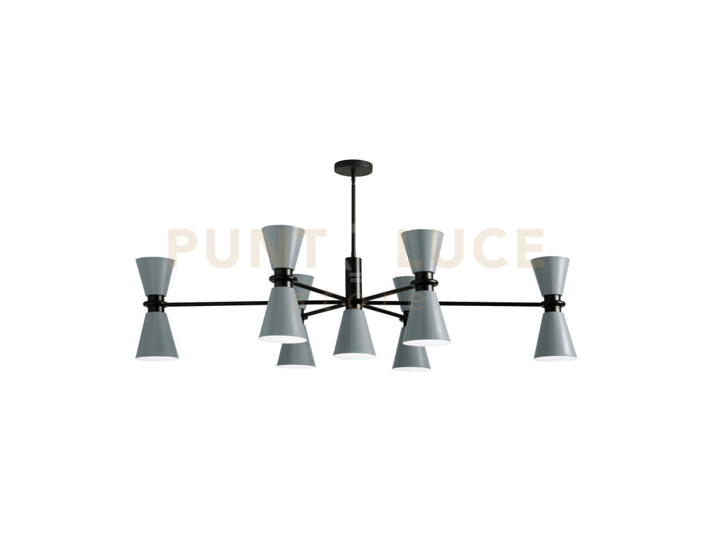 GRAAL SOSPENSIONE 13 LUCI METALLO GRIGIO E NERO ATTACCO G9 L.133CM