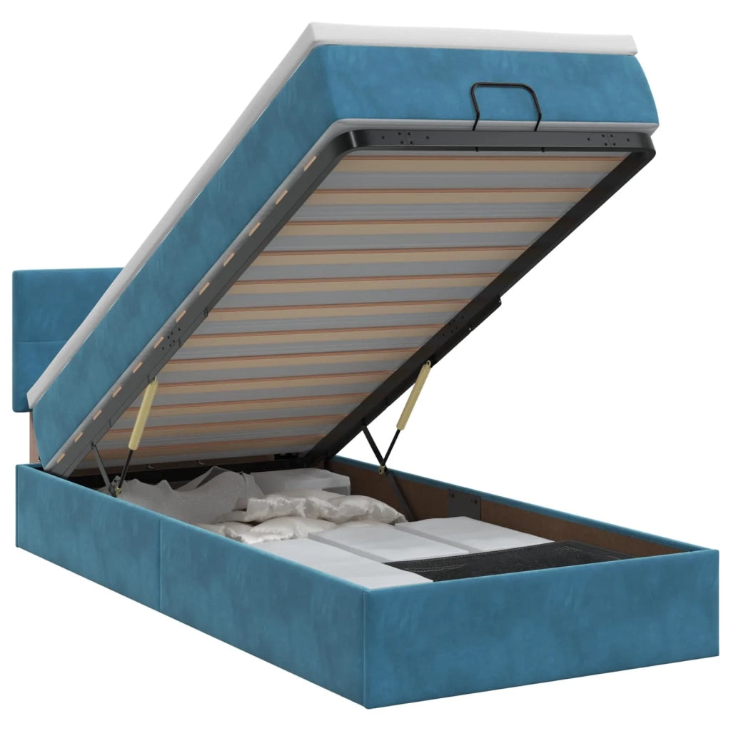 Letto ottomano con materasso Blu Scuro 100 x 200 cm Velluto 3456541