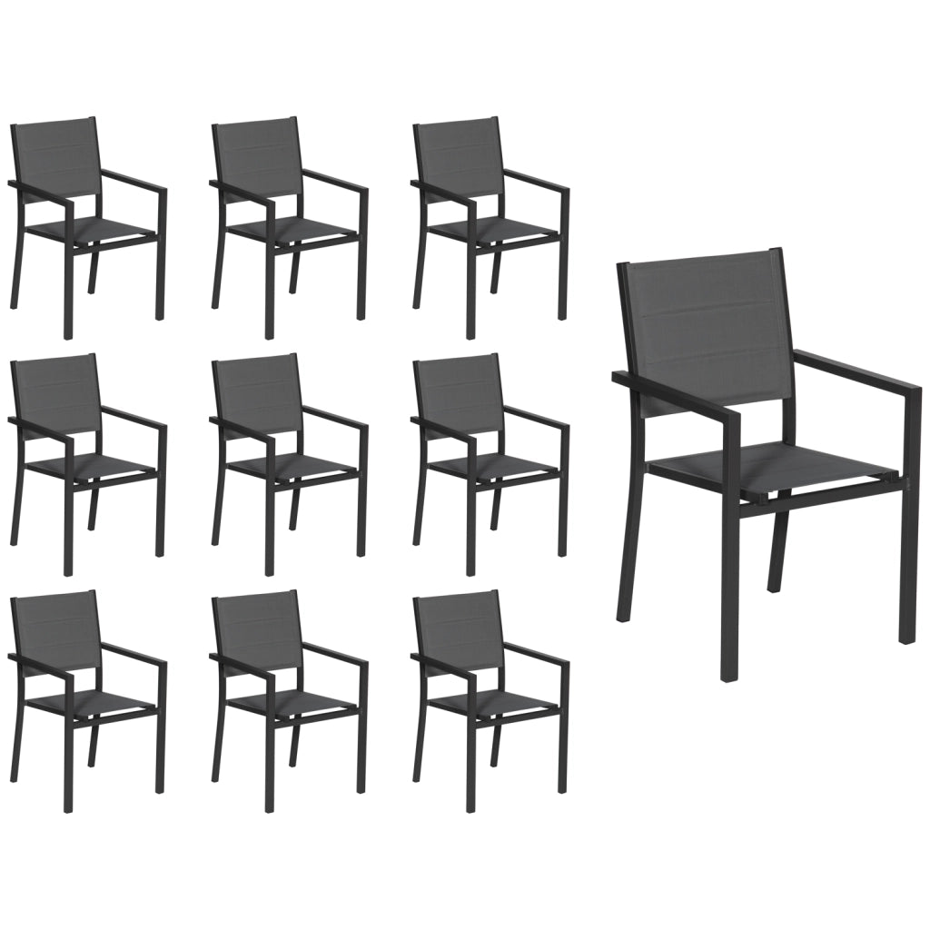 Set di 10 sedie imbottite in alluminio antracite - textilene grigio