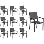 Set di 10 sedie imbottite in alluminio antracite - textilene grigio