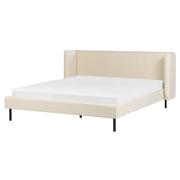 Letto con rete a doghe velluto beige 160 x 200 cm testiera e gambe nere camera da letto soggiorno