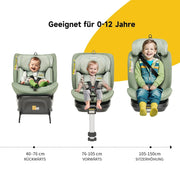 Seggiolino auto per bambini i-Size 360° girevole con ISOFIX, reclinabile e cappottina in tessuto verde