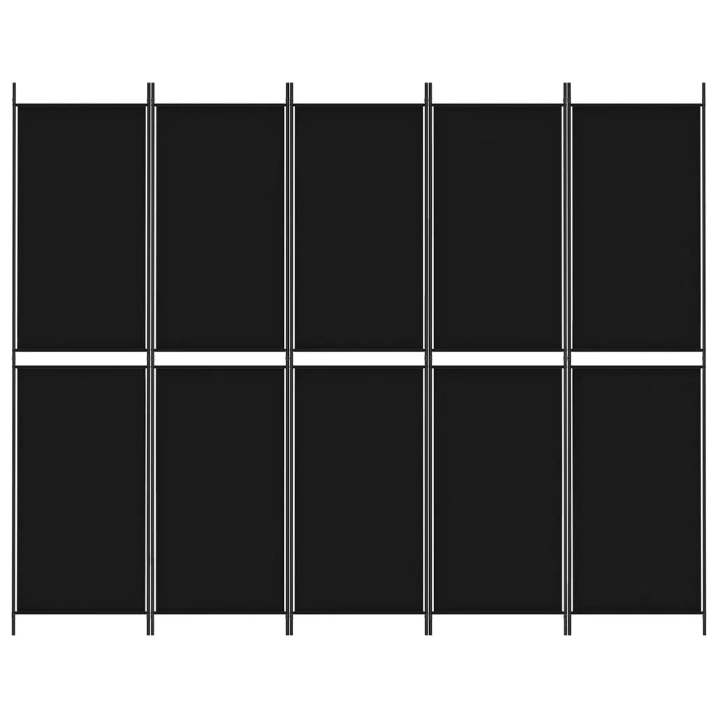 Divisorio Ambienti | Divider per stanze | Paravento 5 Pannelli Nero 250x200 cm Tessuto