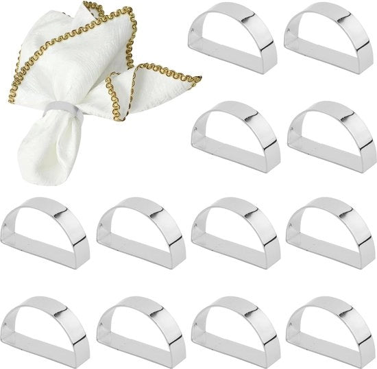 Pacco di 12 anelli di tovagliolo, eleganti anelli di tovagliolo a forma di mezza luna, decorazioni di tavola moderne in metallo per matrimoni/feste/banchetti/feste di compleanno (argento)