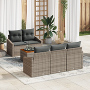 Set di Divani da Giardino di 6 Pezzi con Cuscini Grigio Polirattan Acacia