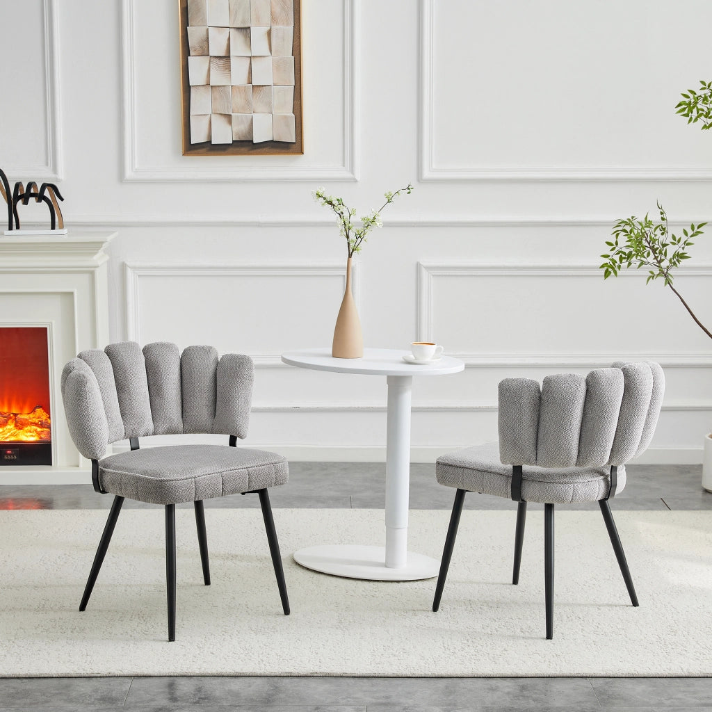 Sedia da Pranzo con Schienale a Ventaglio Ergonomico e Gambe in Metallo, in Velluto Testurizzato Grigio e Nero 80 cm