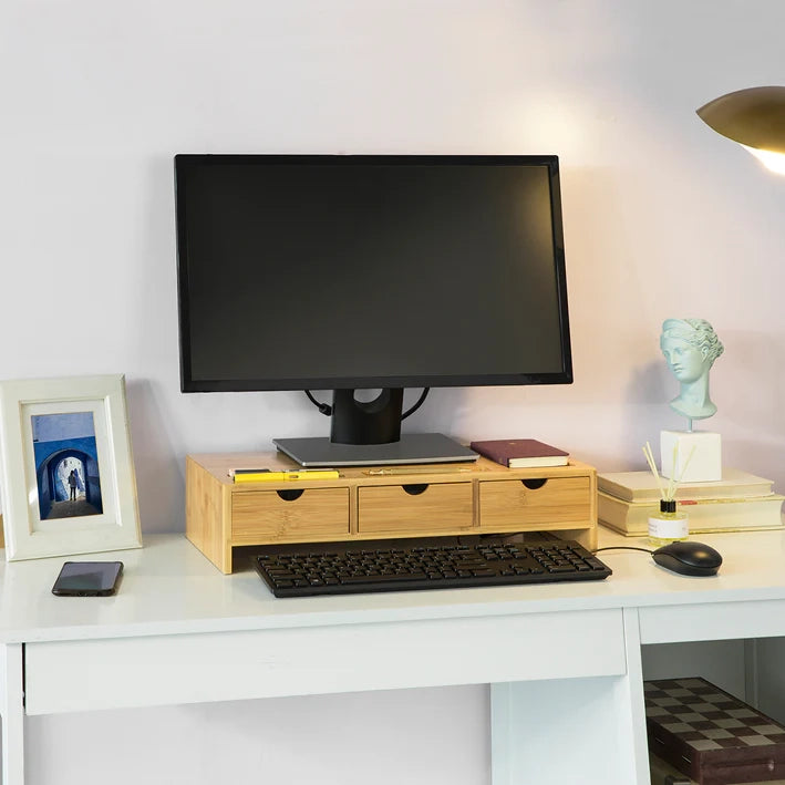 Supporto monitor pc da scrivania con 3 Organizzatore cassetti L51*P25*A12 cm, legno massiccio di bambÃ¹ BBF03-N