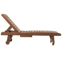Lettino Prendisole in Legno, Lettino Sdraio da Giardino con Ruote e Vassoio Estraibile 182x60x35cm