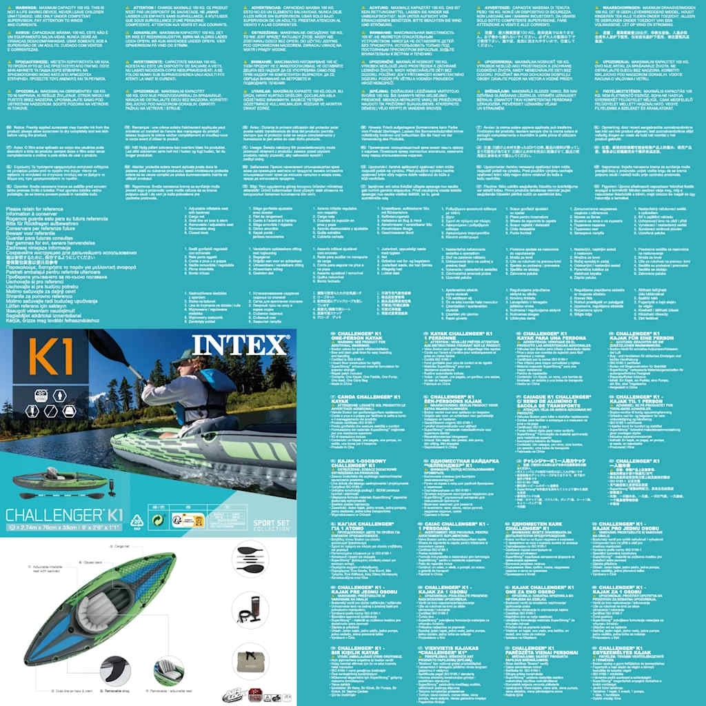 INTEX Kayak Gonfiabile Challenger K1 274x76x33 cm 3202740