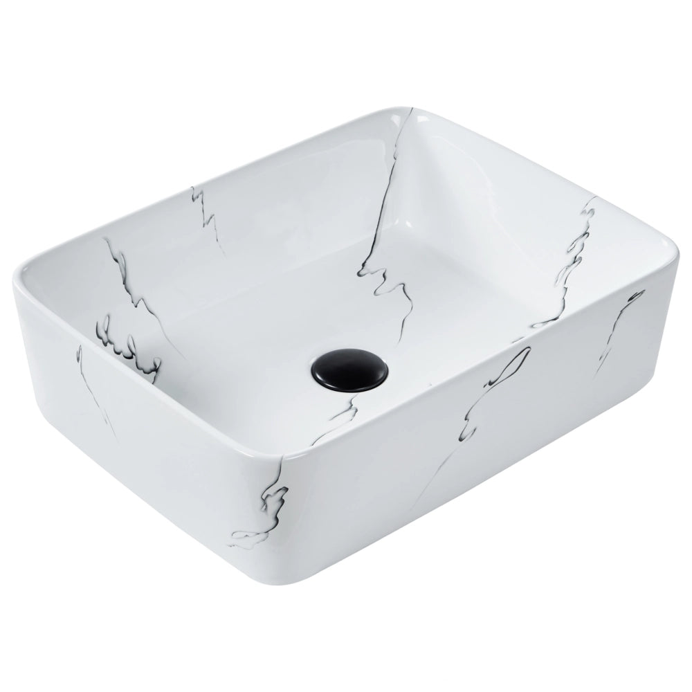 Lavabo da appoggio in ceramica bianca effetto marmo 490 x 380 mm Lavabo da bagno rettangolare stile Glam