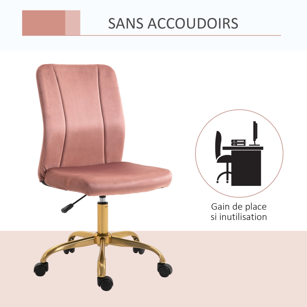 Sedia da Ufficio Ergonomica Girevole 360 Gradi in Velluto Rosa e Oro Poltrona con Altezza Regolabile per Casa e Studio