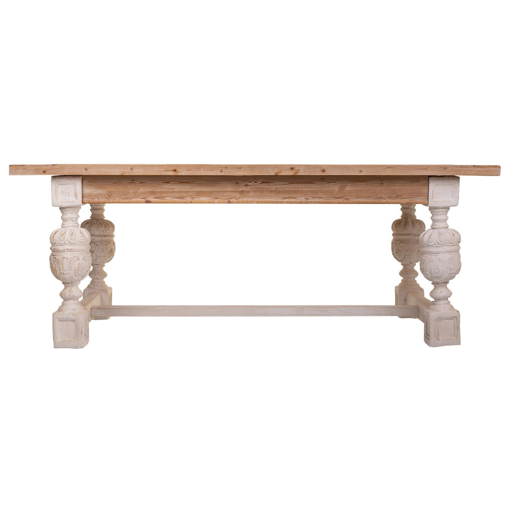 Tavolo in legno intagliato bianco 200x90x78h