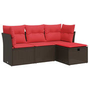 Set Divano da Giardino 4 pz | Set Salotto da Giardino con Cuscini Marrone in Polyrattan