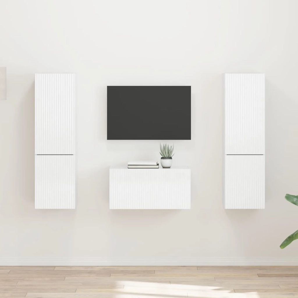 Set mobile TV 5 pcs Bianco Lucido Legno multistrato