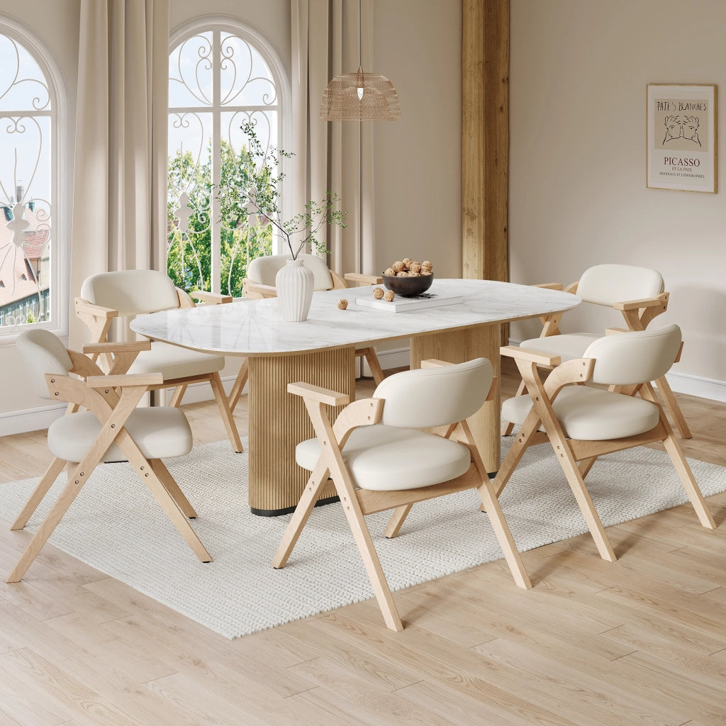 Set di 2 sedie da pranzo pieghevoli in legno massiccio con cuscino in lino, beige
