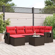 Set Divani da Giardino 7 pz con Cuscini Marrone in Polyrattan 3220473