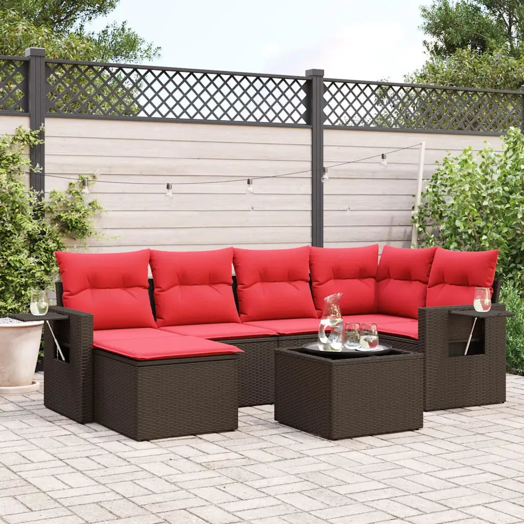 Set Divani da Giardino 7 pz con Cuscini Marrone in Polyrattan 3220473