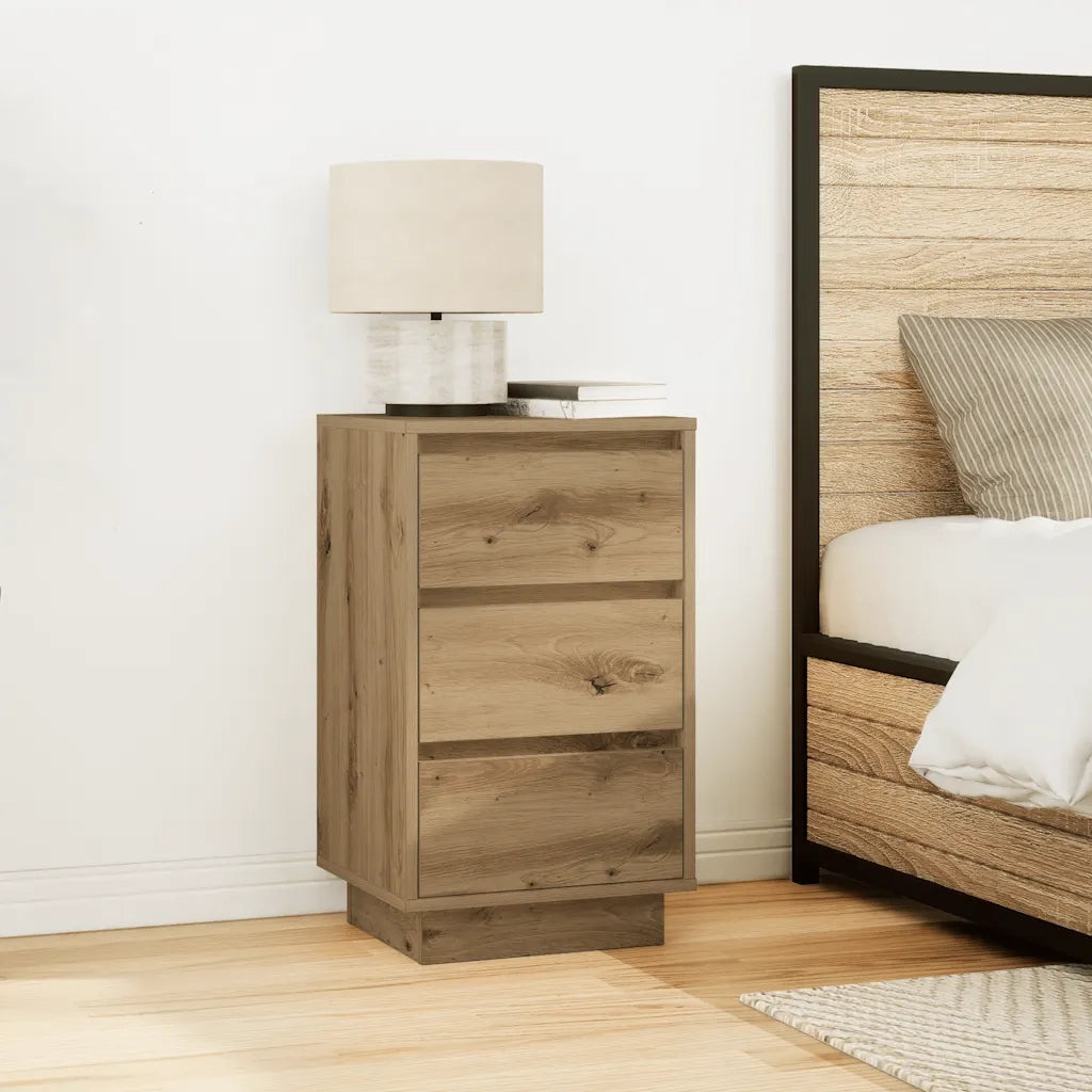 Comodino con Luci LED Rovere Artigianale 38x34x65 cm 861309