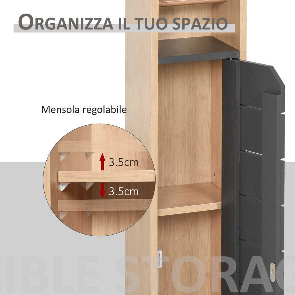 Mobile Bagno a Colonna Salvaspazio con Ripiano Regolabile ¨C Minimal ¨C Bamb¨´ e Grigio 18x18x75cm