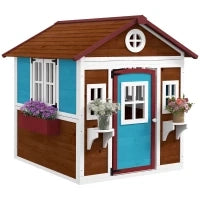 Casetta per Bambini 3-8 Anni con Tetto Inclinabile, Vasi e Fioriere, in Legno di Abete, 114x126.4x135 cm