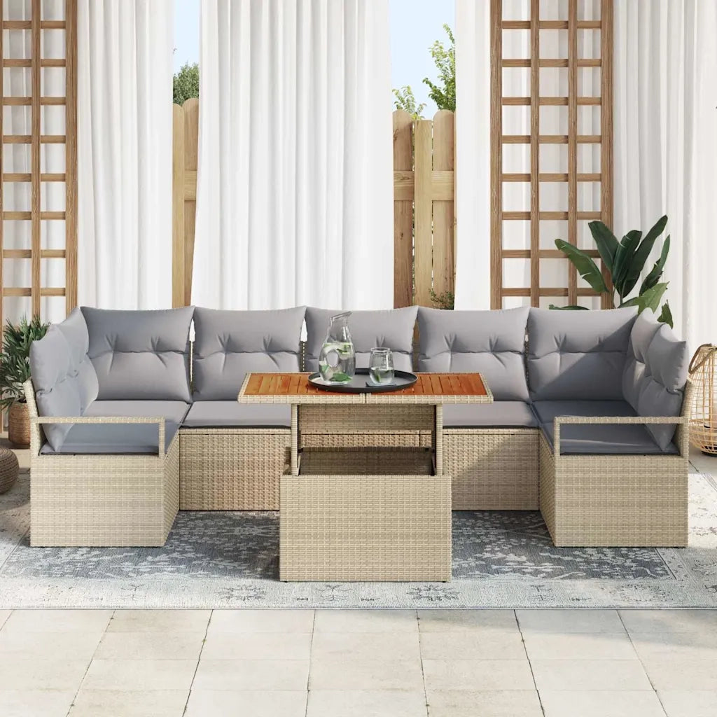 Set Divano da Giardino 8 pcs Beige Poly Rattan 3358415