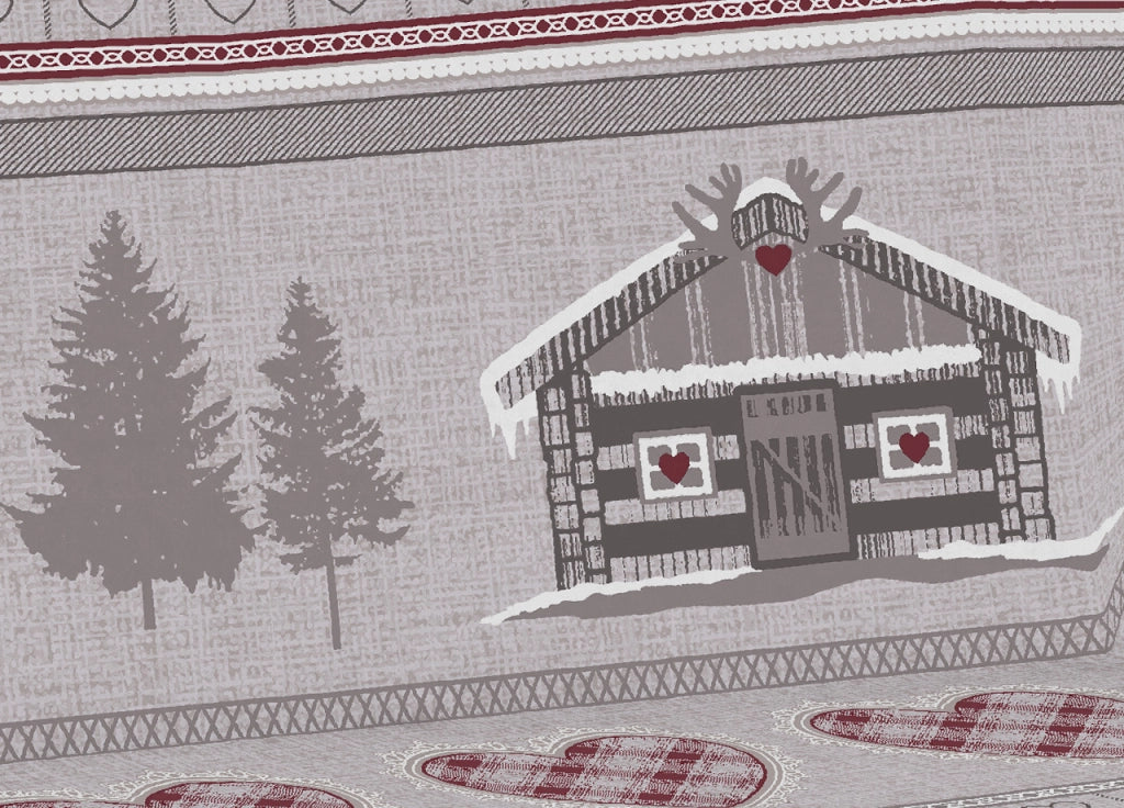 Telo Arredo Multiuso Linea Pensieri Delicati In Cotone Disegno Chalet - Matrimoniale - Rosso