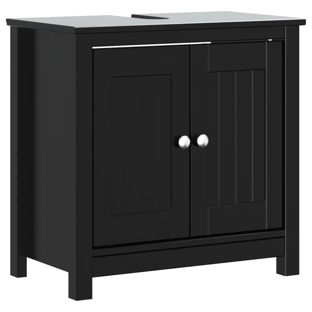 Set Mobili da Bagno 3 pz BERG Nero in Legno Massello di Pino 3206497