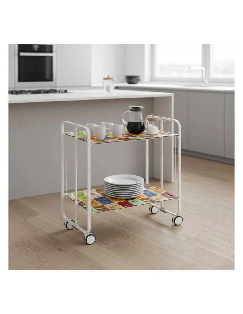 Carrello da cucina pieghevole bianco con ruote BAUHAUS 2 ripiani