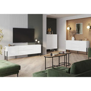 Pack salotto SALMA – Mobile TV, buffet 2 porte & 3 cassetti e armadio bianco super opaco & nero opaco