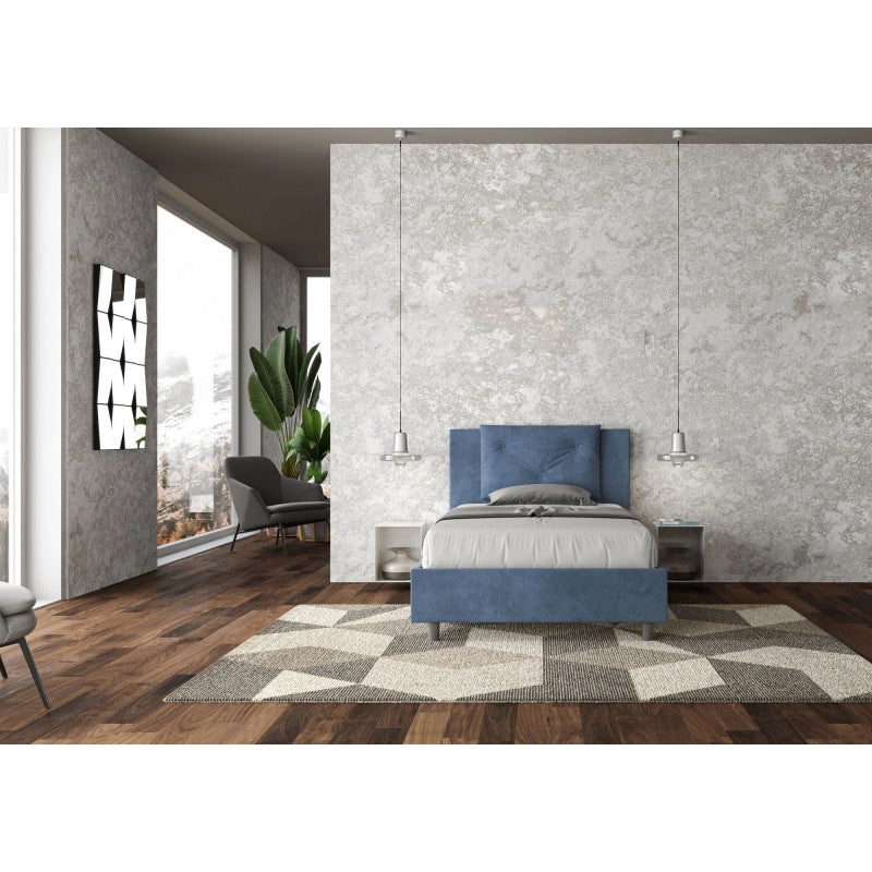 Letto imbottito Piazza e mezzo 110x210 cm Appia - Senza rete,Microfibra,Blu
