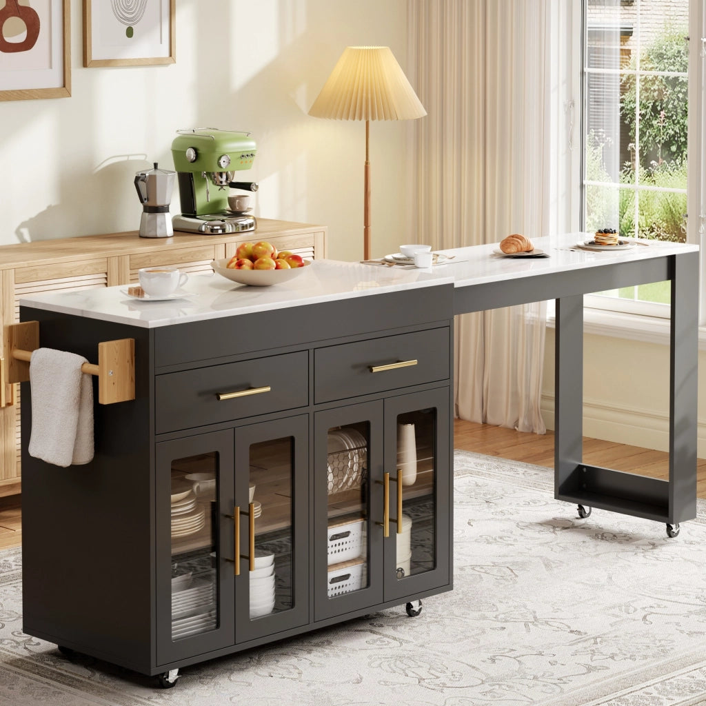 ISOLA CUCINA Estensibile 132,5-217 x 50 x 93 cm MDF Nero