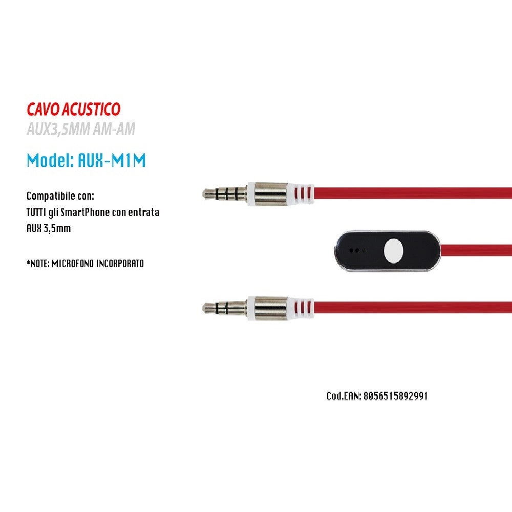 Trade Shop - Cavo Audio 3,5mm Aux Stereo Con Microfono Incorporato Per Smartphone 1mt Maxtech Aux-m1m -