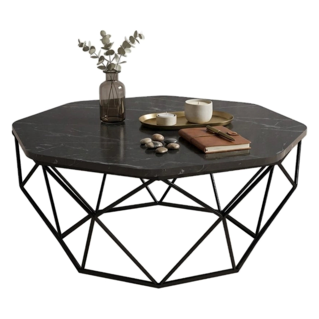 Coazzolo, Tavolino da Salotto Forma Ottagonale, 90x90x38h cm Nero