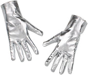 Manopole in pelle sintetica argentata, 23,5 cm, con effetto bagnato, lunghe fino al polso, elastiche, in pelle sintetica, con dita lunghe, ideali per Halloween