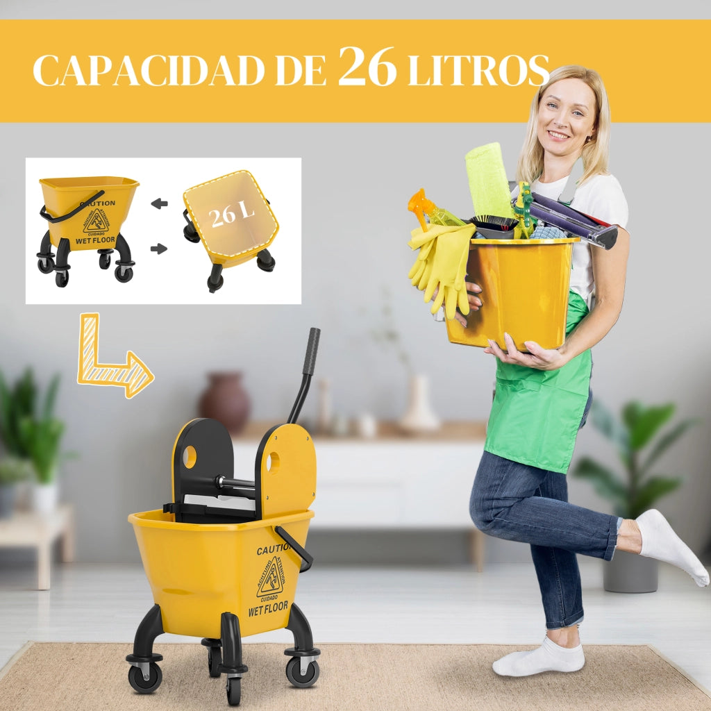 Secchio Strizzatore con Ruote e Fregona Inclusa ¨C Zephmum ¨C Giallo 26L
