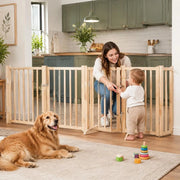 9-piece Dog Gate With Door, Foldable, 450 Cm, Poplar Wood