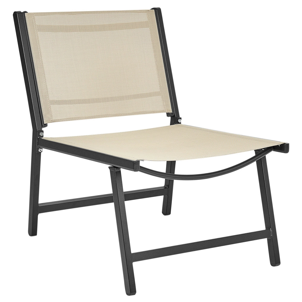 Sedia da giardino Sedile in textilene beige e nero Schienale in metallo con poggiapiedi Design moderno per esterni