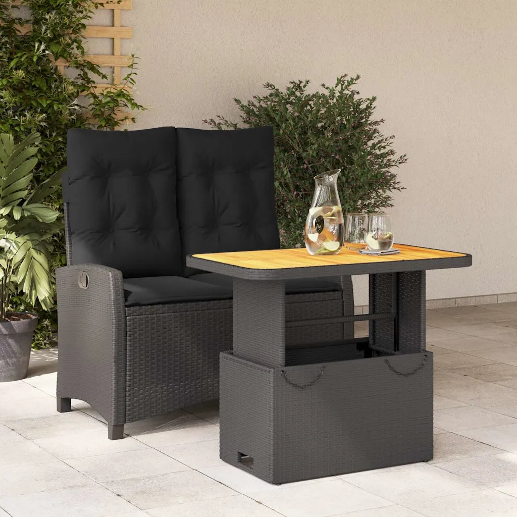 Set da Pranzo da Giardino 2 pz | Set Salotto da Giardino con Cuscini Nero in Polyrattan